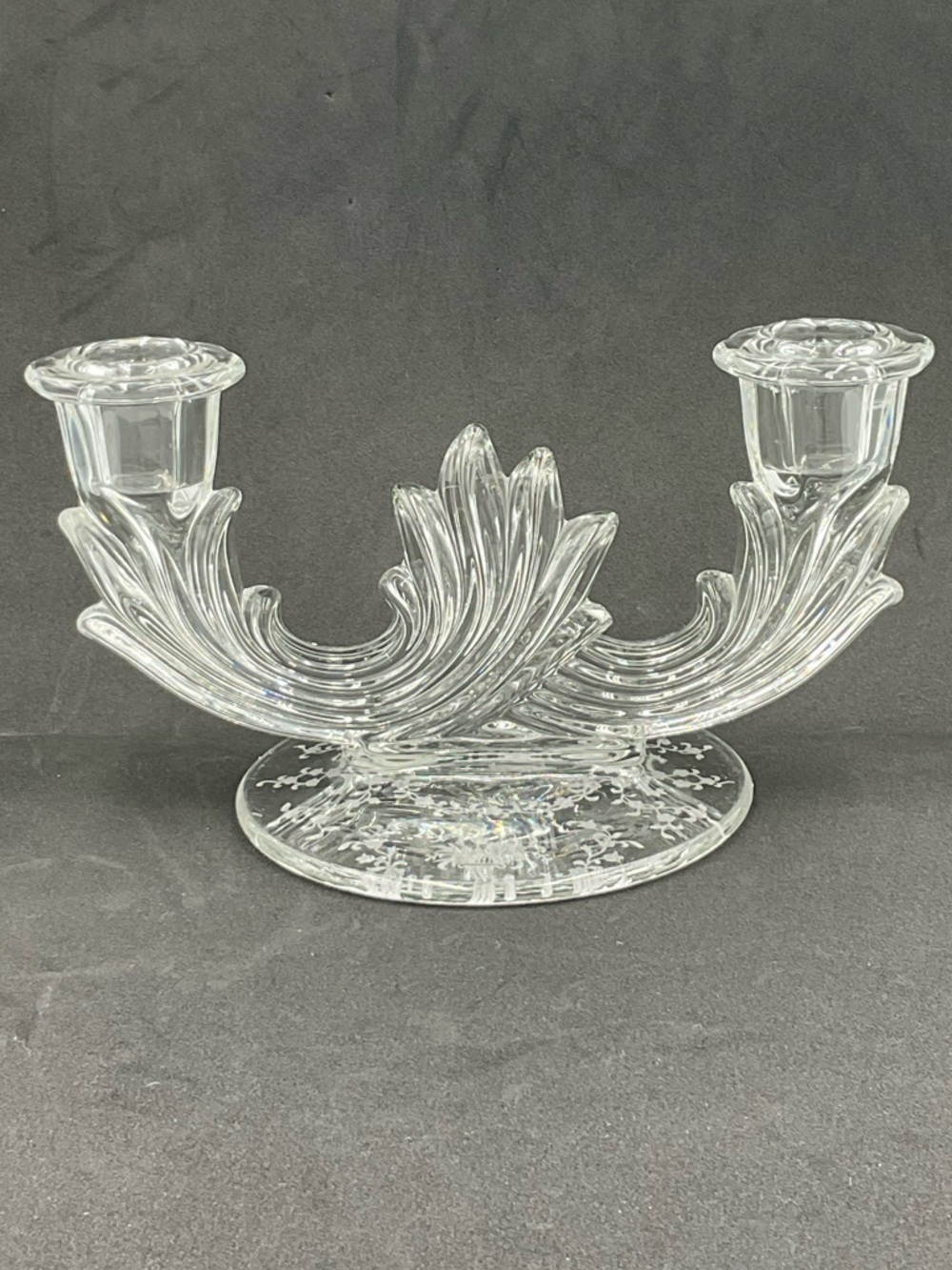 Vintage Fostoria Baroque Clear Etched Double Candle Holder